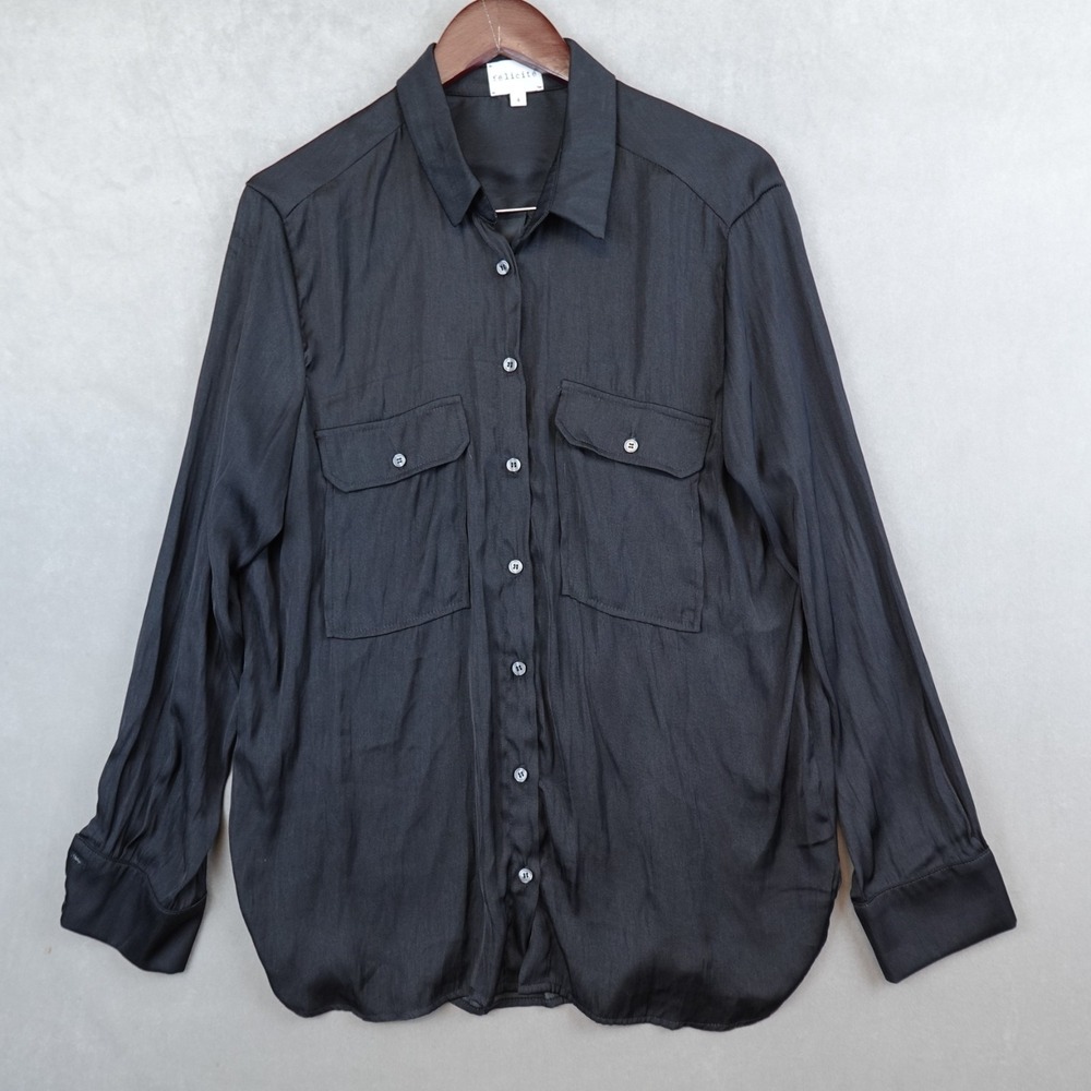 Felicite Shirt Top Womens Large (4) Black Lagenlook Minimalist USA Tunic Blouse